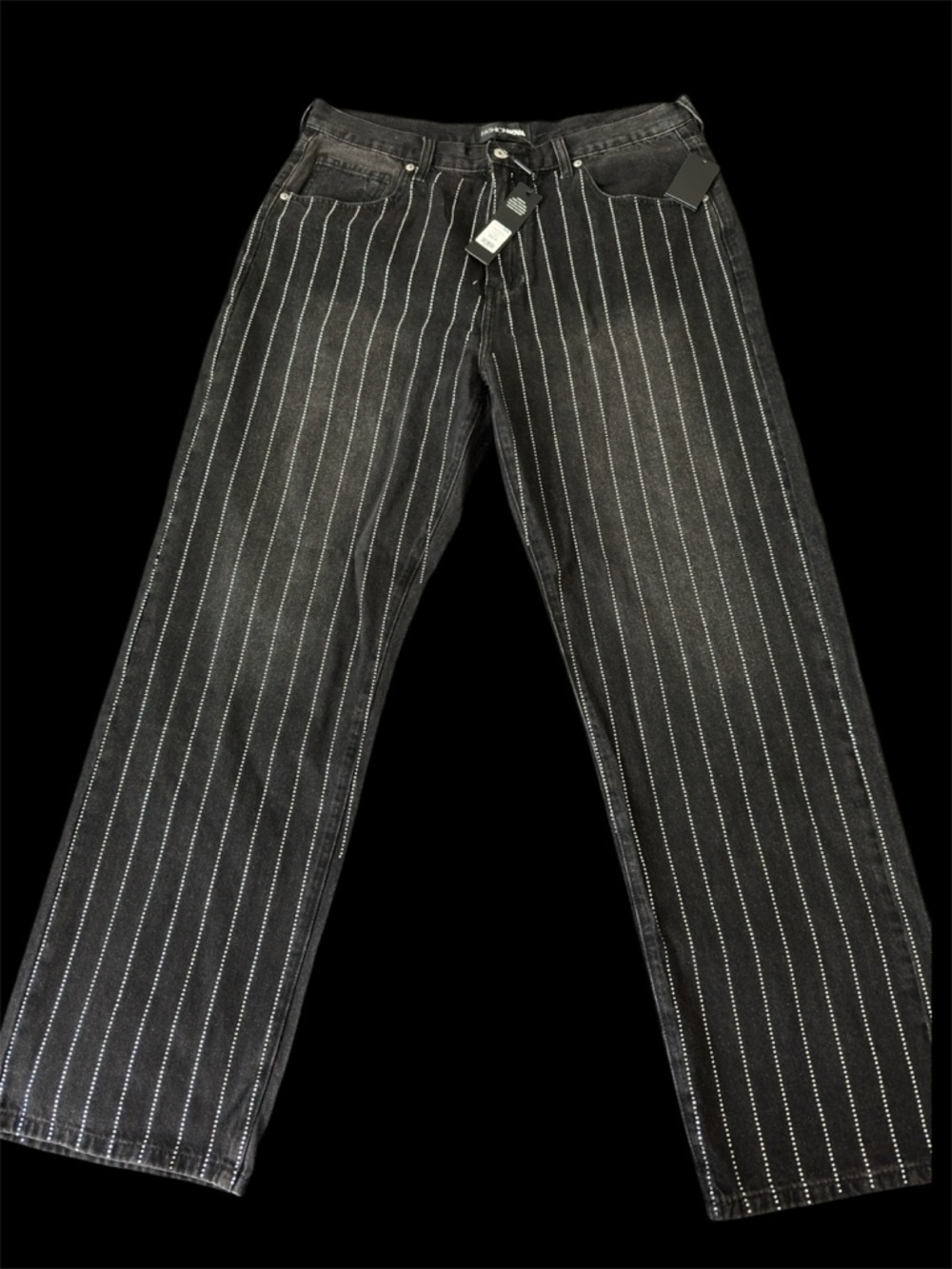 Non stretch embellished straight leg jeans